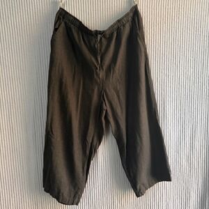 Erika Linen Blend Crop Pants L Casual Beach Wide Leg Black